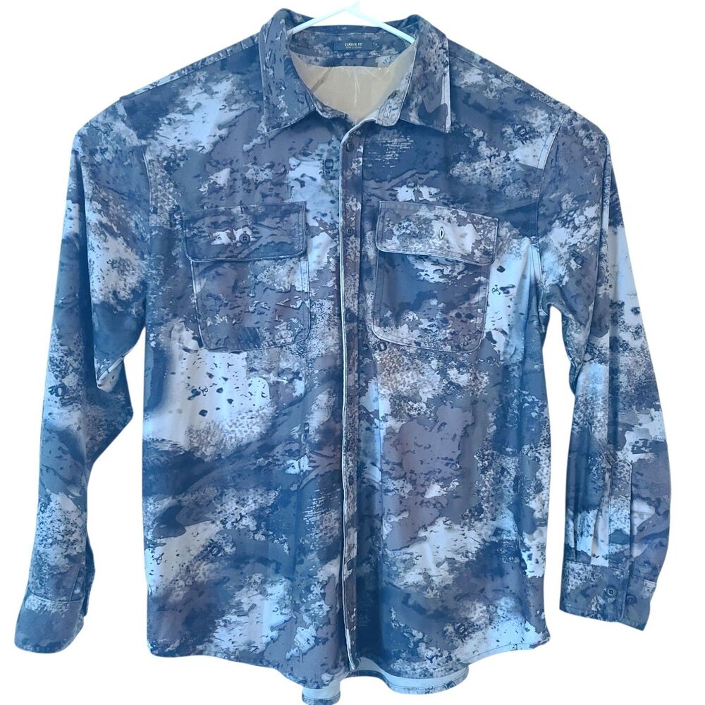 Cabelas Men's Long Sleeve Camo Button Up Shirt, Size 2XL O2 Octane Pattern EUC